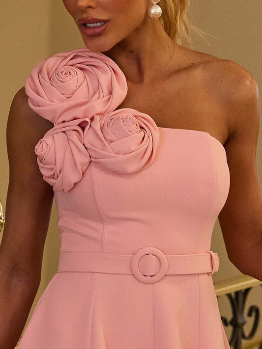 Vestido Curto Rosa Rosé Bloom Com Cinto